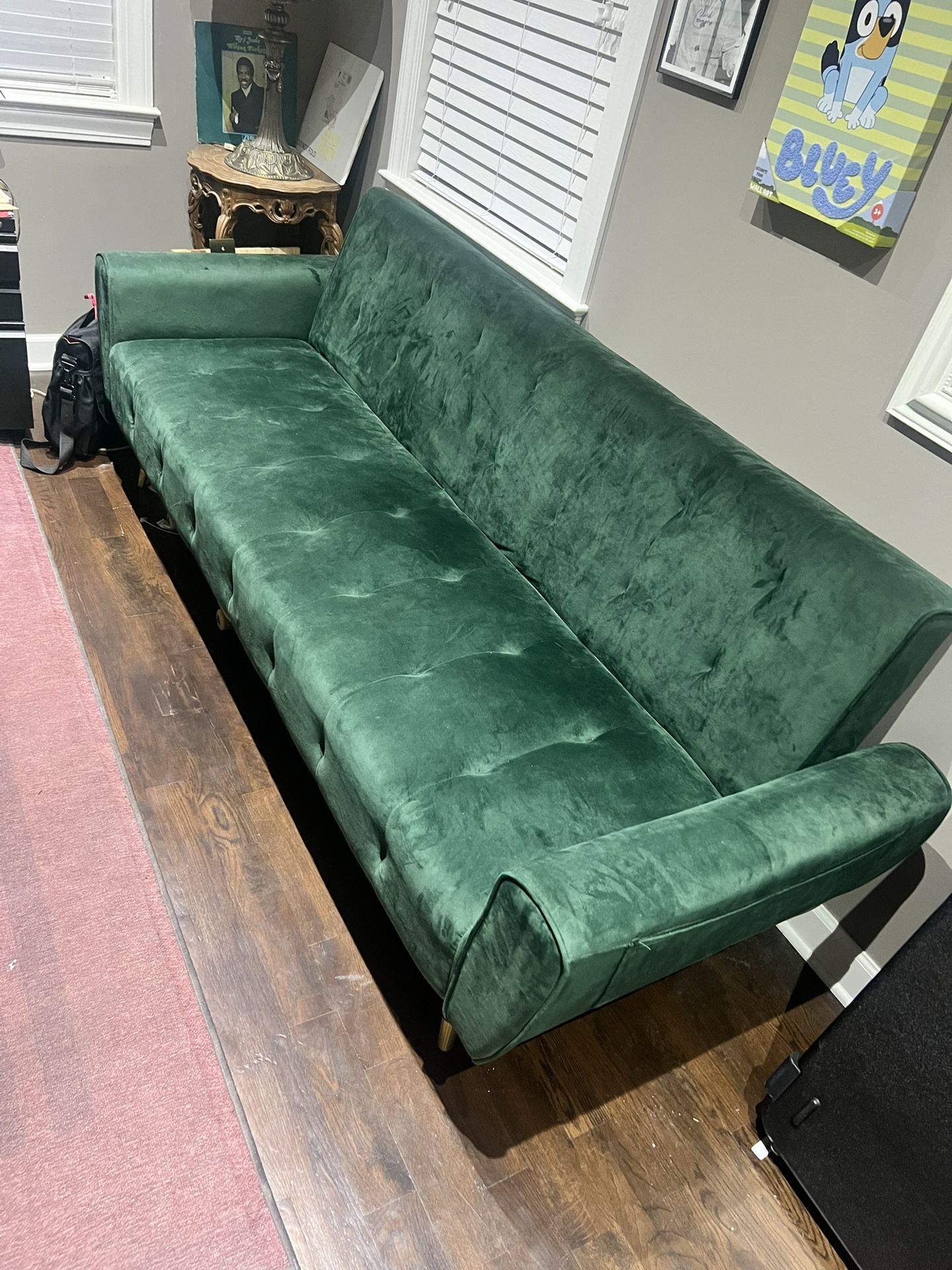 Green Velvet Futon Couch 86 Inches
