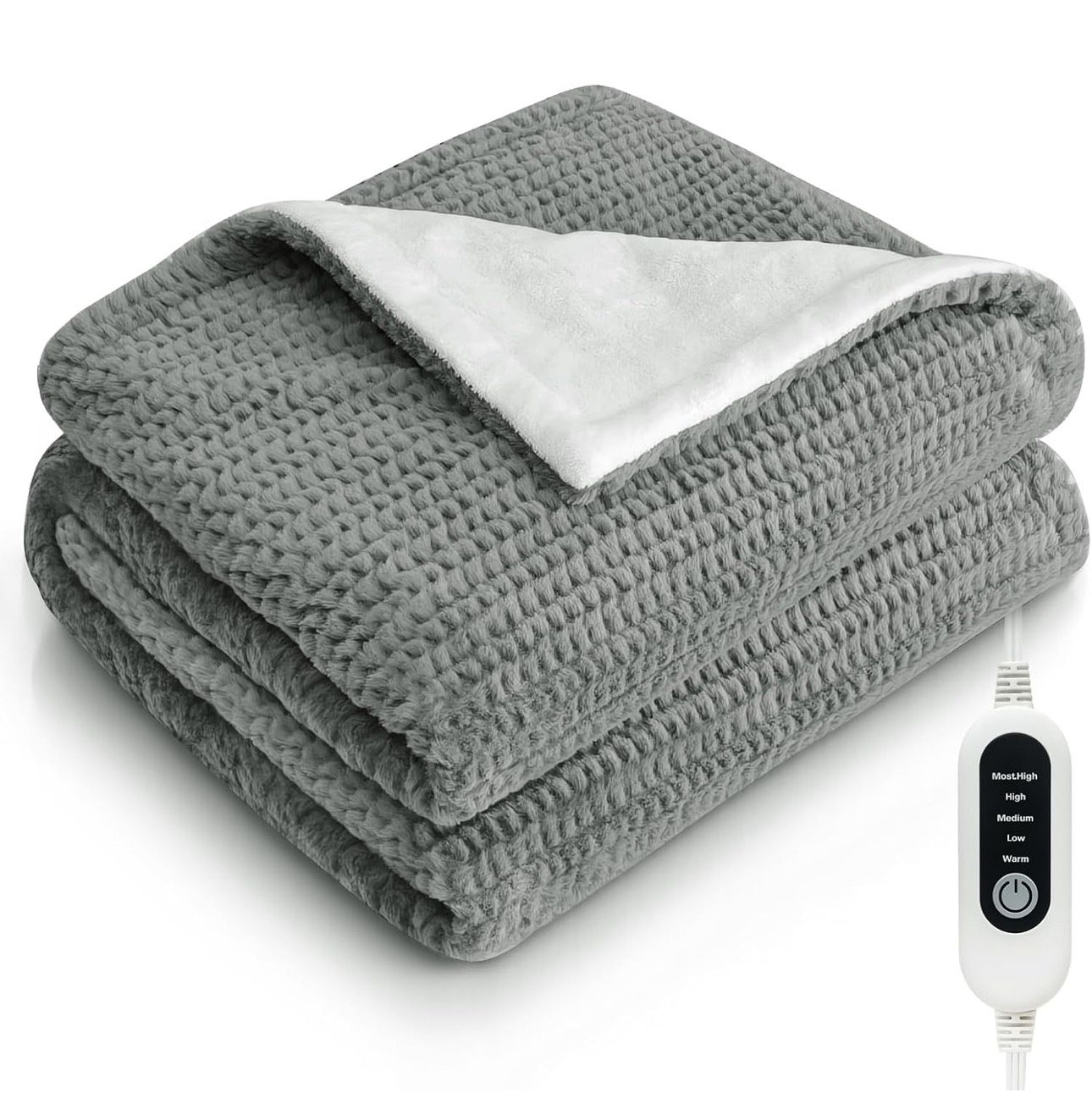 Heated Blanket 50"x60" Electric Throw Blanket with 5 Heat Settings, 10H Auto-Off, Soft Wave Fleece for Couch, Bed & Office, ETL Certified