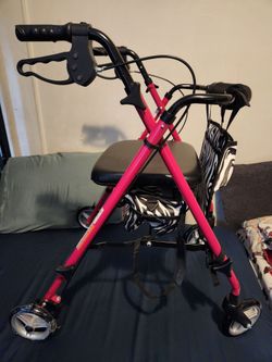 Pink Rollator Walker with Seat and Bag