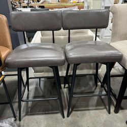 CHITA Swivel Counter Height Bar Stool Chairs Set of 2, 27.4" Faux Leather Upholstered Counter Stools with Back and Metal Frame, Retro Gray