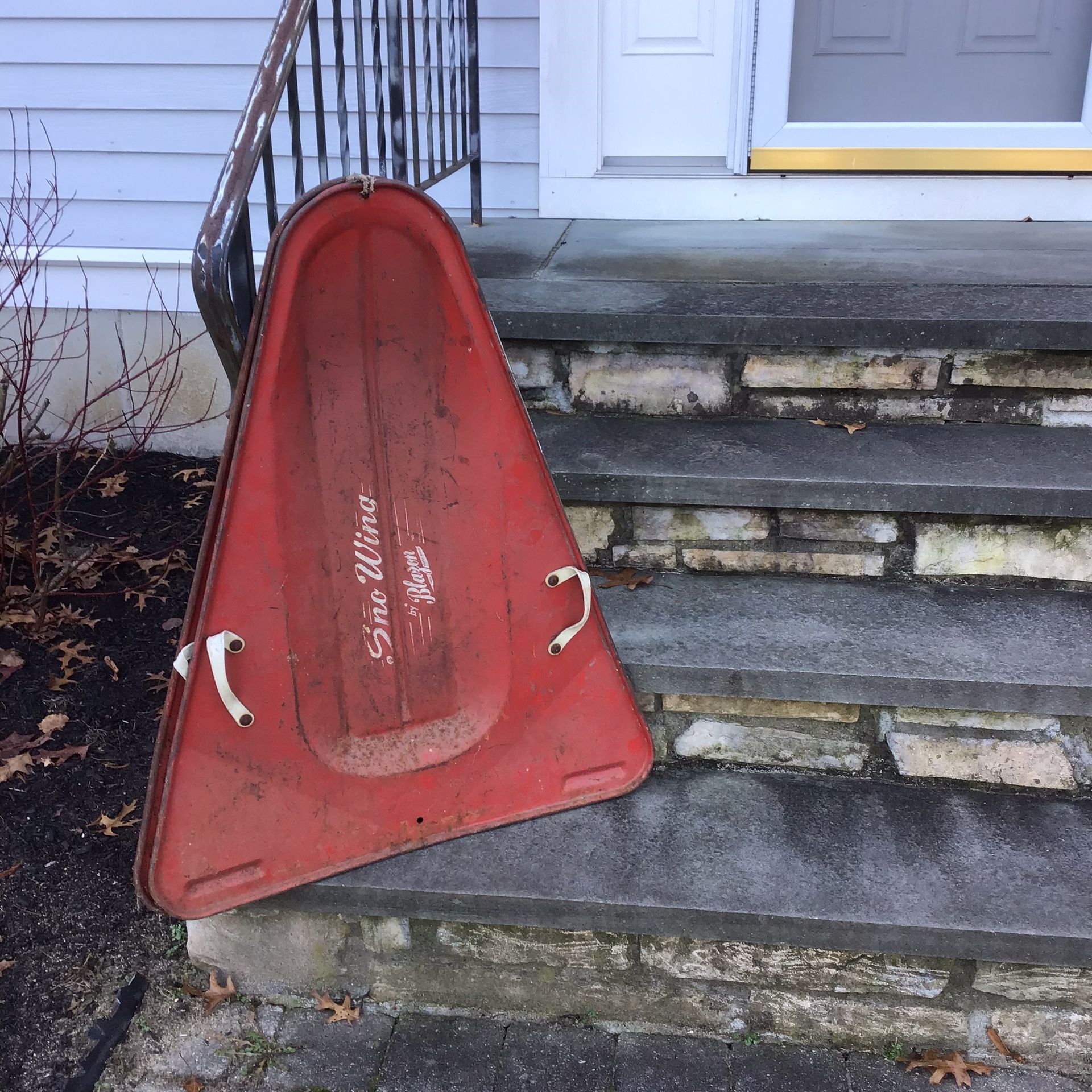 Free VINTAGE SNO WING RED METAL SNOW SLED BY BLAZON WITH STRAPS