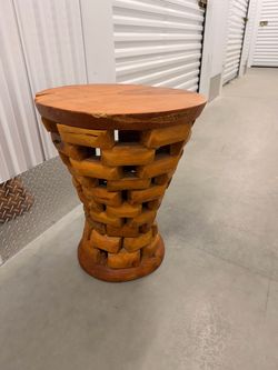 Hand-Carved Wooden Accent Table Stool