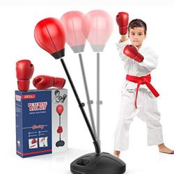 QPAU Upgraded Punching Bag for Kids, Adjustable Kids Punching Bag with Stand