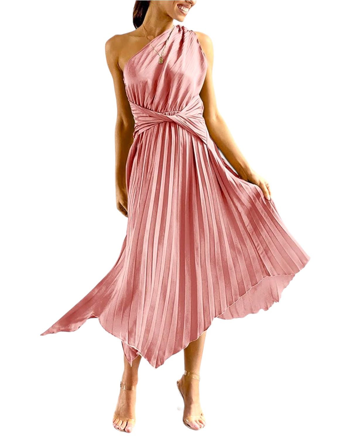 Anrabress Womens dress. Prom/cocktail party/summer dress. Pink, One Shouler