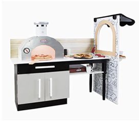 Little Tikes Real Wood Pizza Restaurant Wooden Play Kitchen Cook and Serve with Realistic Lights Sounds and Dual-Sided, 20+ Accessories Set, Gift for 