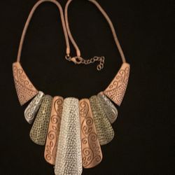 18” Bronze Necklace With Tri-colored Chest Pendants( Silver,gold,& Bronze)…Solid