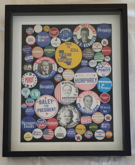 Collection Of 62 Vintage Campaign Buttons In A 21"x17 " Frame