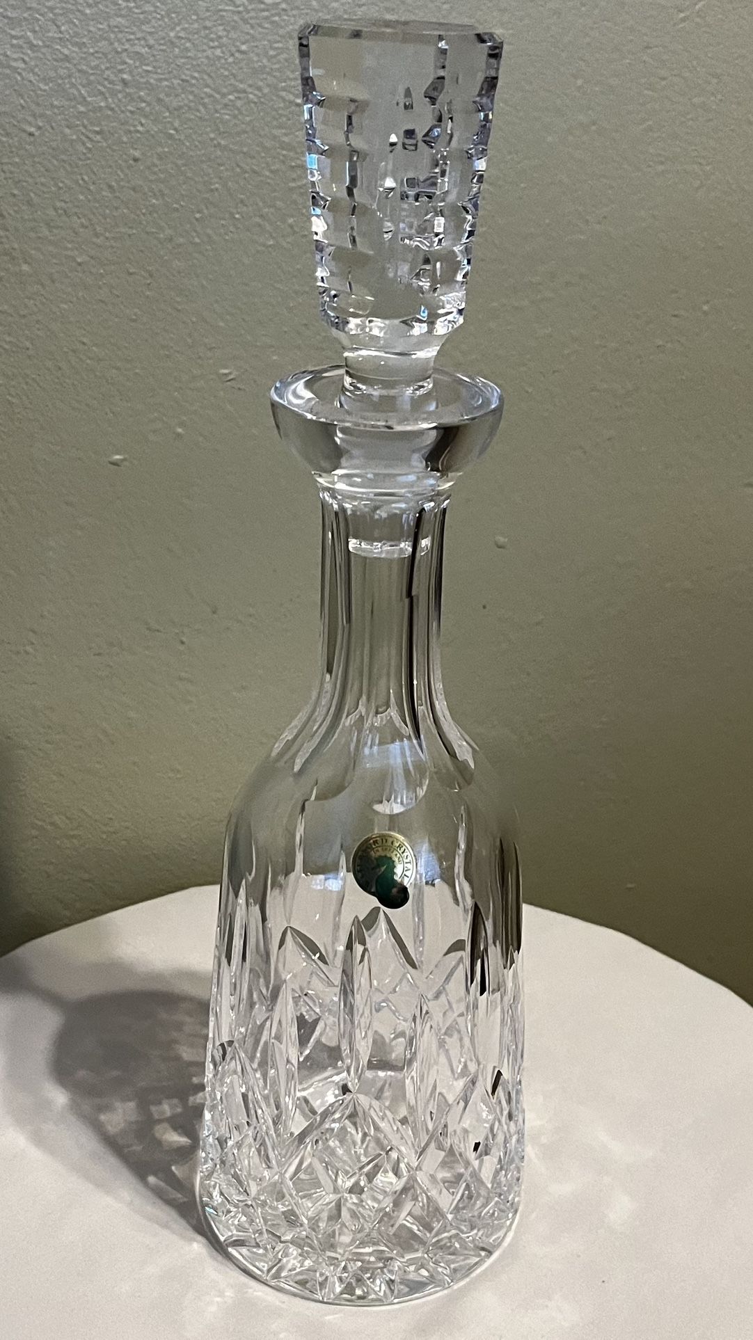 WATERFORD CRYSTAL DECANTER WITH CUT STOPPER APROX.  13 - 1/2” TALL