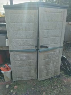 Plastic storage shed, 4 ft wide, 6 ft deep,and 6 ft tall $150 , dirty but solid