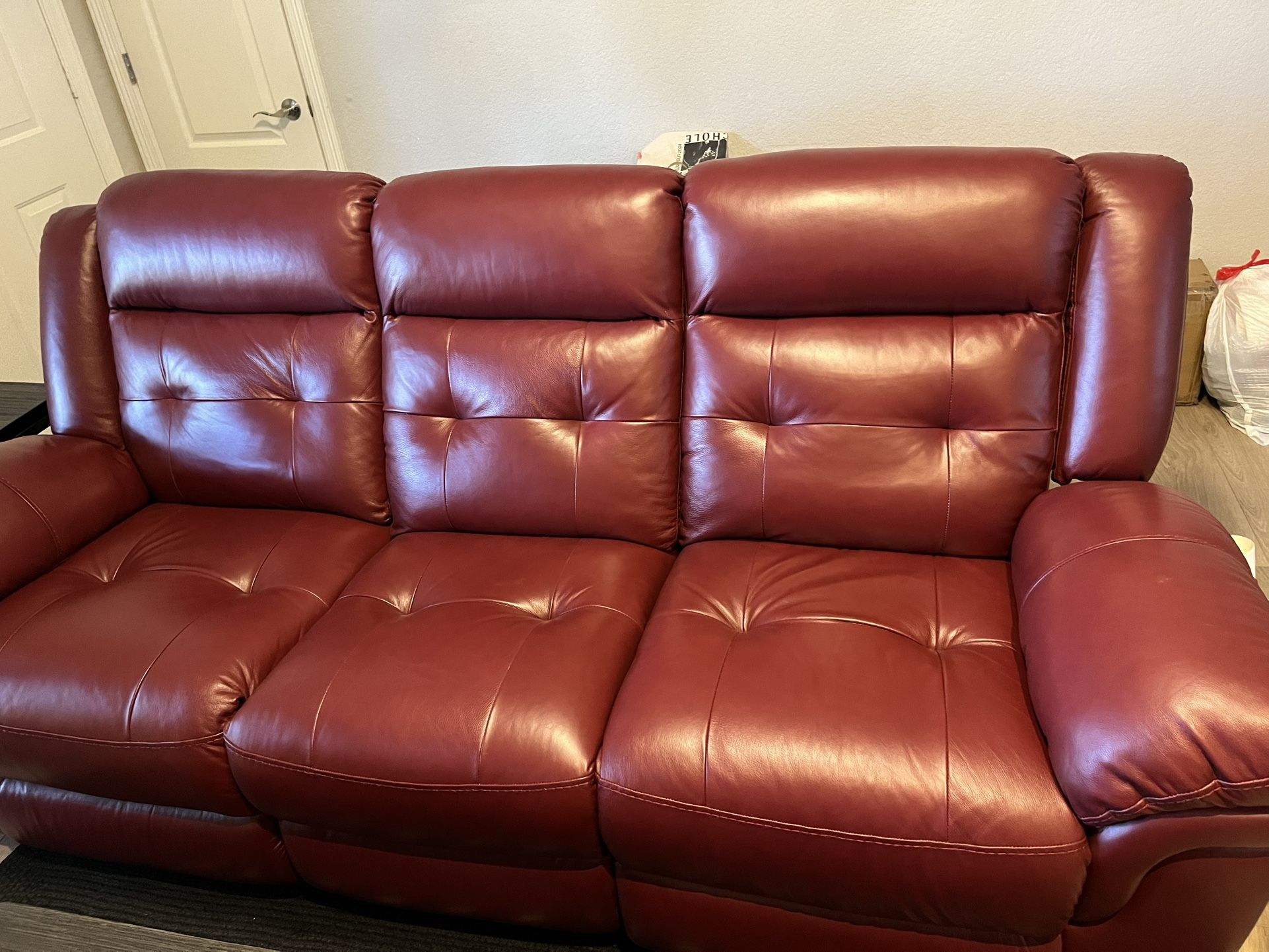 2-piece Red Leather Reclining Couch and Loveseat Set
