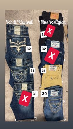 True Religion and Rock Revival Men’s Jeans 30” - 32”
