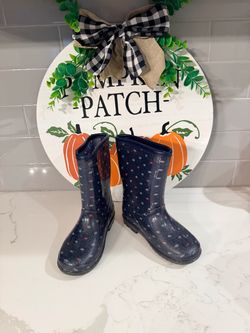 Kids Navy Polka Dot Rain Boots