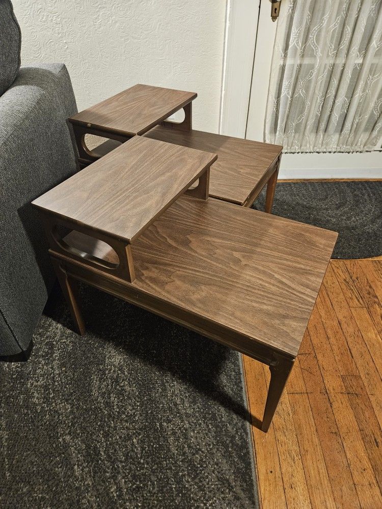 Vintage Pair Of MCM Mersman Walnut Finish Step End Tables