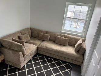 Beige Corduroy L-Shaped Sectional Sofa
