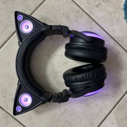 Brookstone Cat Ear Headphones Wired/Bluetooth with Case TESTED - Black/Gray