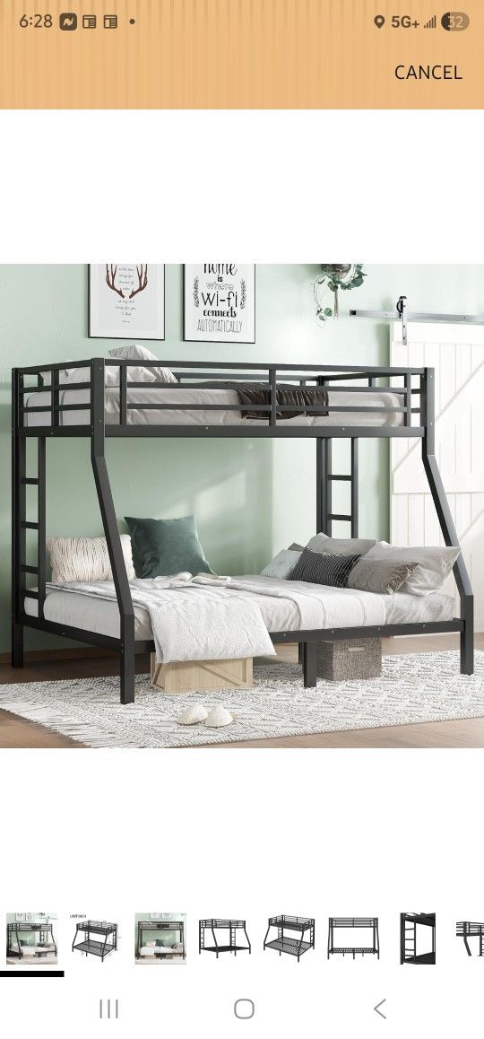 Bellemave Twin Over Full Bunk Beds for Adults,Heavy Duty Adult Bunk Beds,Metal Bunk Bed Twin Over Full with 2 Ladders for Kids,Teens,Noise-Free,Black