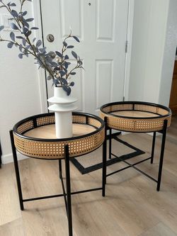Two side tables - Round/ Woven Style