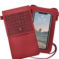 Cellphone Bag Touch Screen Crossbody Purse, Techcircle Hollow Out Wallet Pouch Shoulder Bag with Clear Window Detachable Strap for iPhone 13 Pro/12 mi