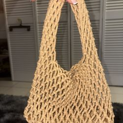 Brown Crochet Woven Handbag