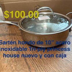 Sartén de 10” acero inoxidable tri-ply 👉 princess house todo nuevo y con caja 📦