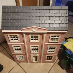 Wood Dollhouse With  Wood Furniture 