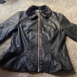 For Fitting Black Leather Jacket With Black Fur Collar 