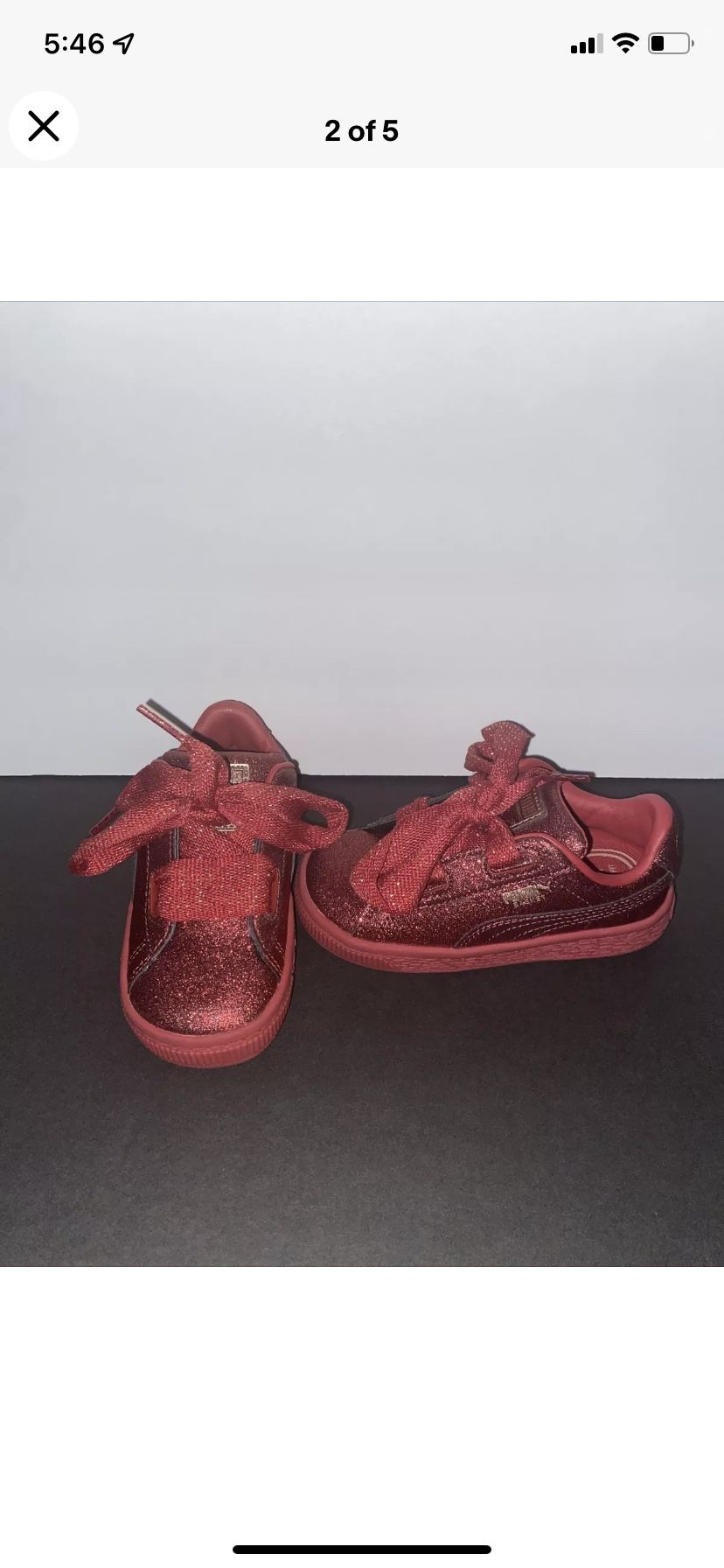 Puma Basket Heart Holiday Glamour Toddler’s Shoes Ribbon Red Rose Hold