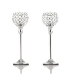 ✨ $18 VINCIGANT Crystal Hurricane Candle Holder Silver Candlestick Set of 2 
