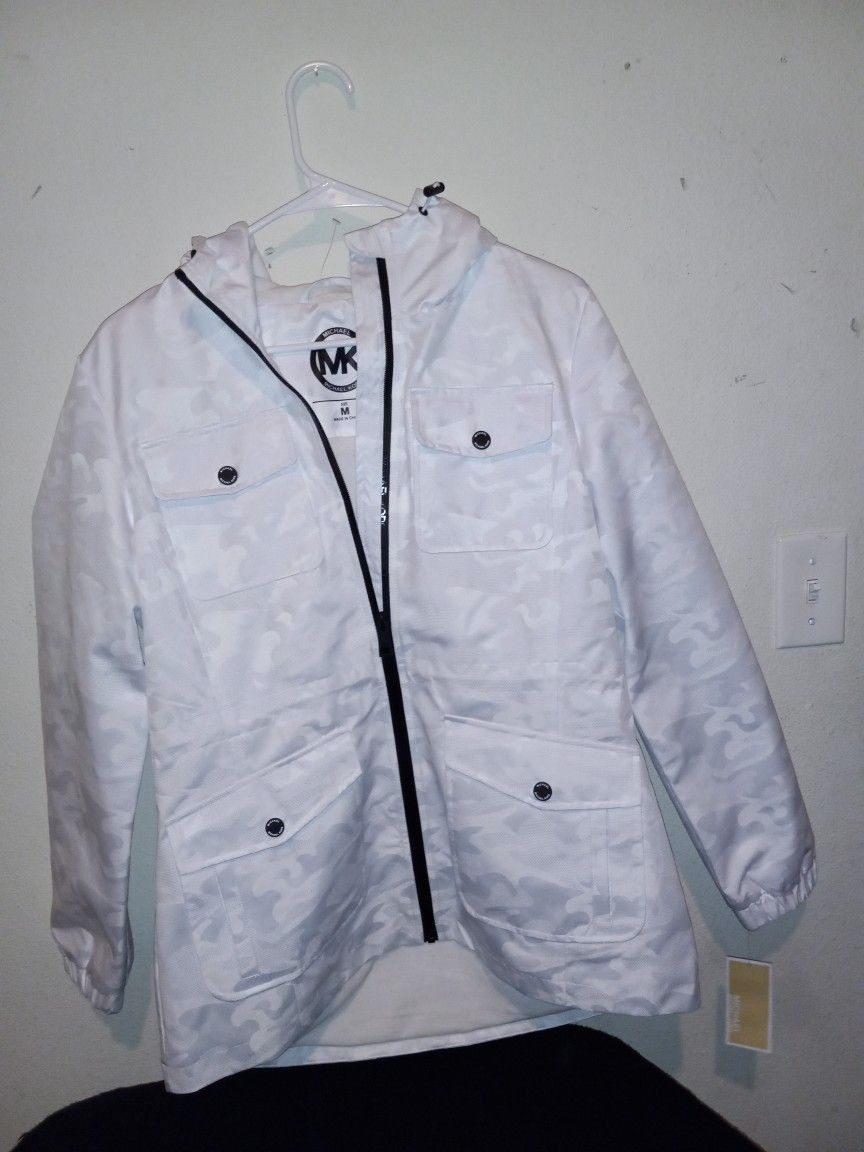 Michael Kors Womens Camouflage Windbreaker Jacket, White Medium