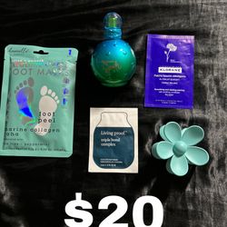 Foot Mask + Under Eye Mask + Hair Mask + Perfume + Hair Clip
