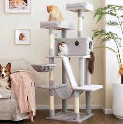 61 inch Tall Cat Tower, Light Gray - LF002