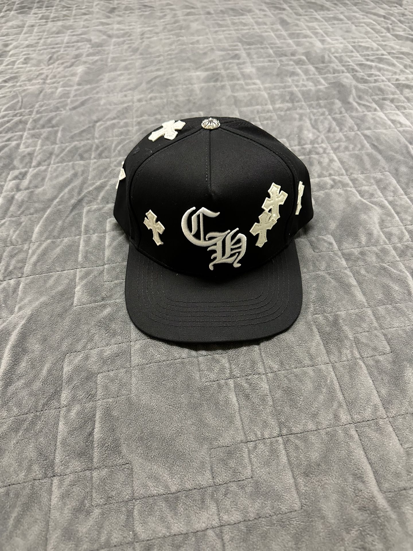 Chrome Hearts Leather Cross Black/ White Snap Back Hat