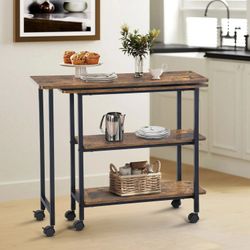 Joes Folding Rolling Kitchen Cart With Wheels Expandable Utility Cart Storage Shelves for Kitchen Office Craft Table