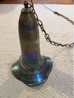 Vintage Iridescent Art Glass Hanging Swag Lamp Pendant Light Floral Design