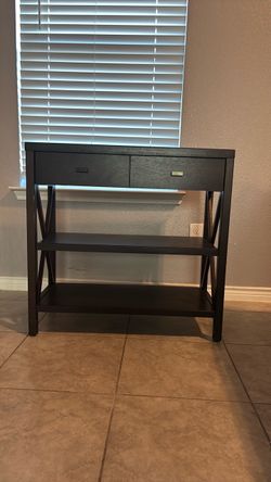 Black Console Table with Drawers and Shelves