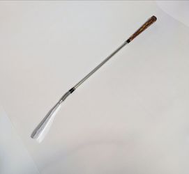 Shoe Horn Long-Handled Metal Silver with Spring & Wood Handle Shoe Horn