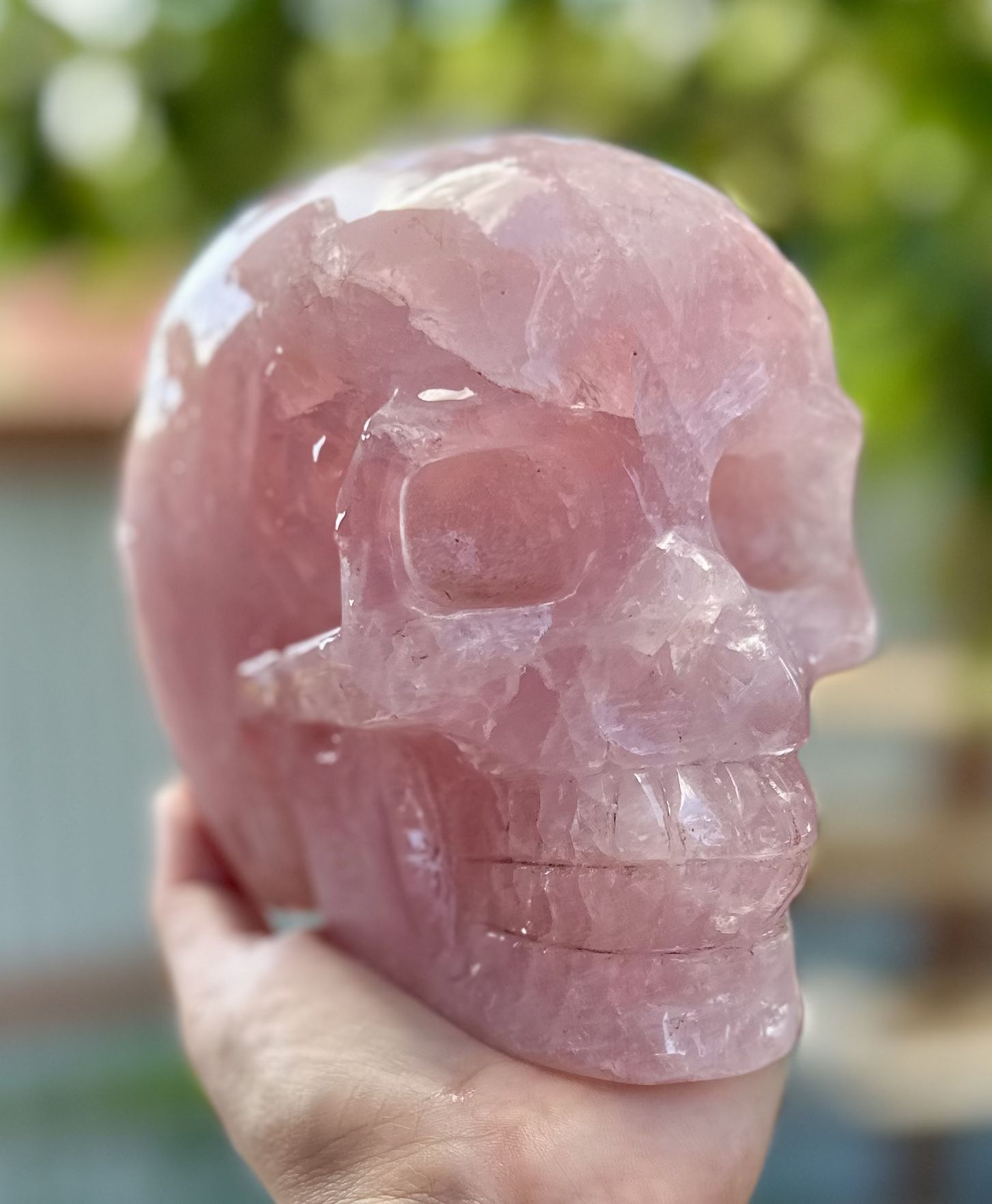 5.0" Rose Quartz Carved Crystal Skull - Realistic, Crystal Healing