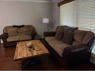 Sofa and wooden coffee table
