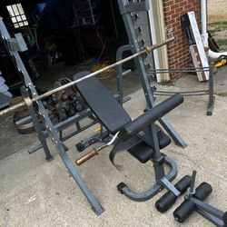 Hudson Steel Definition Olympic Incline Bench with Weights, Barbells, Dumbbells Rack and other equipment 