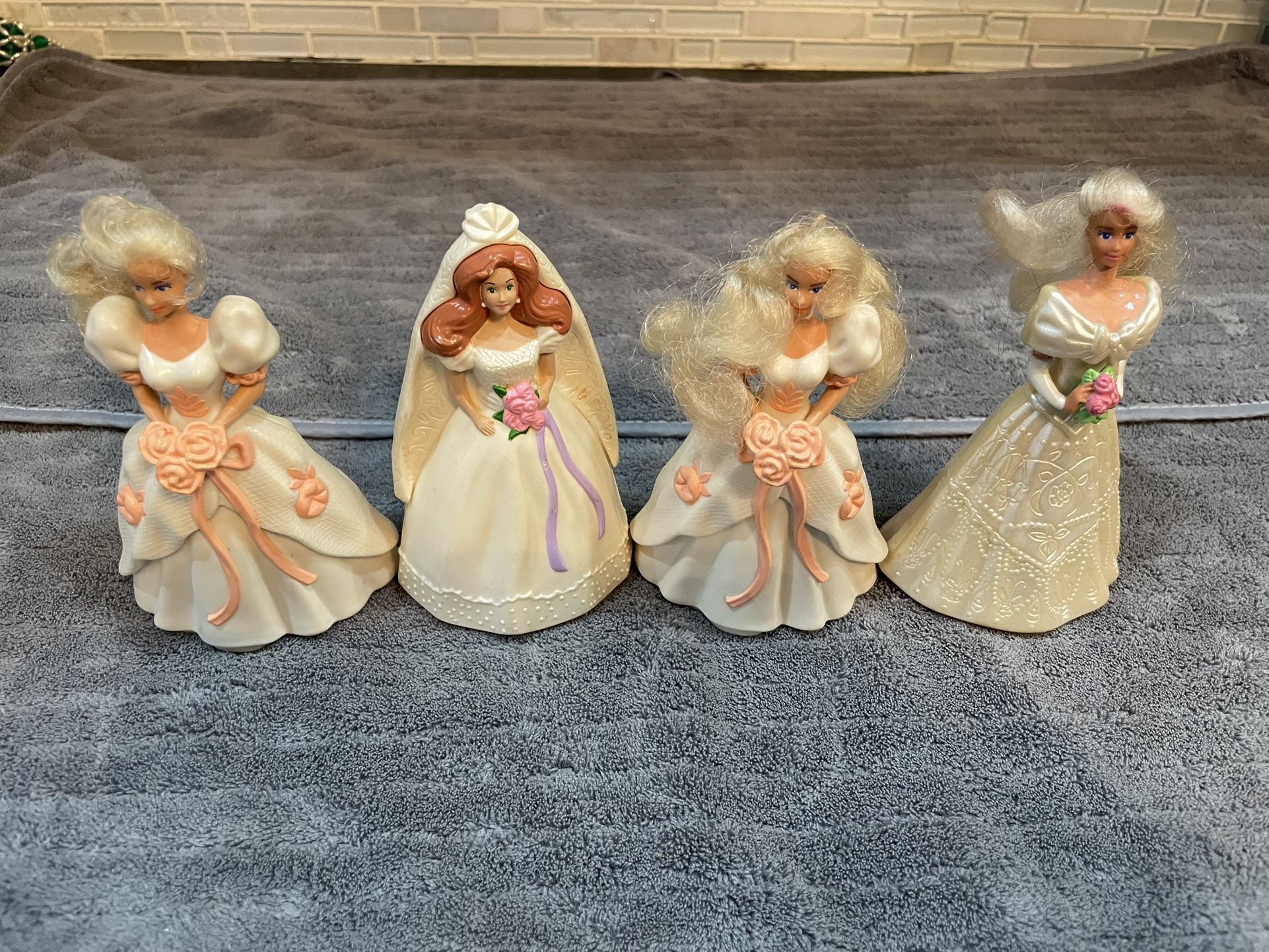 Vintage Lot Of 4 1990's Barbie Doll McDonalds Cake Topper Toys Figures Brides