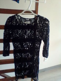 Black Lace Mini Dress with 3/4 Sleeves