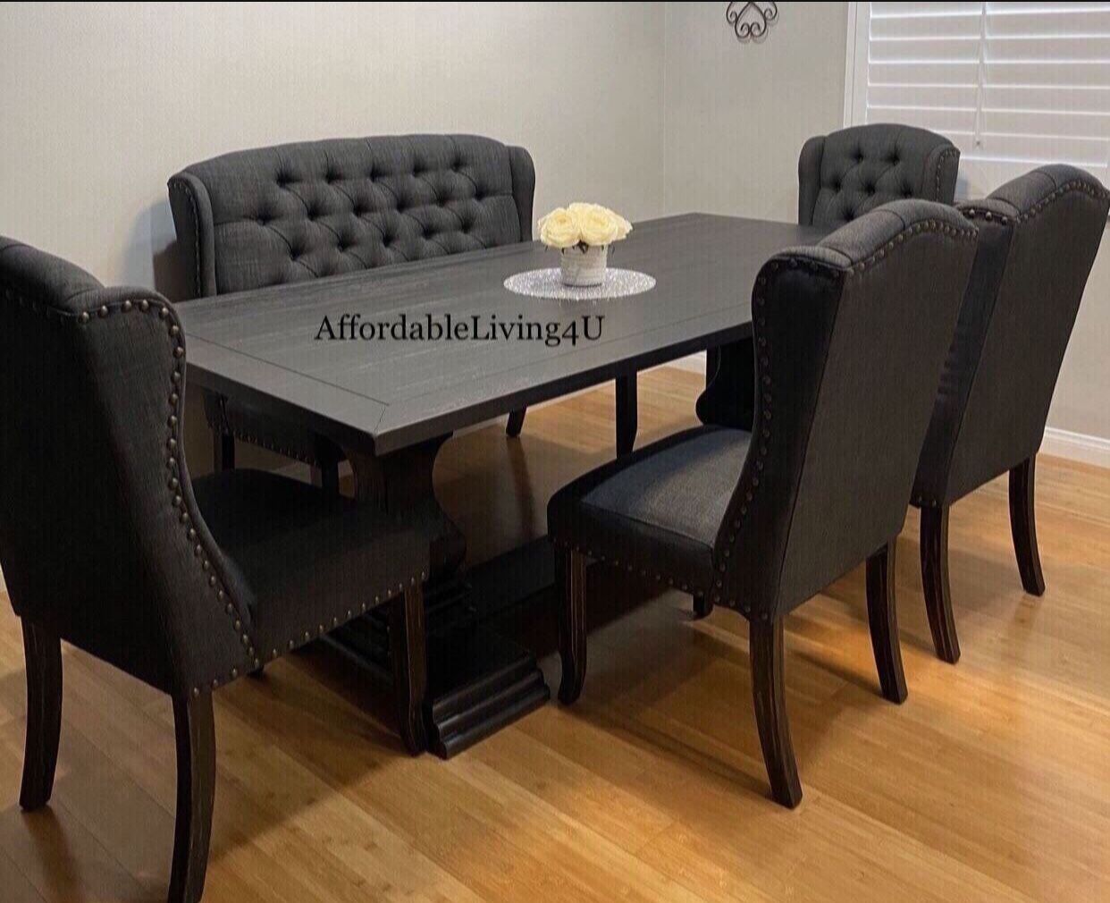 6 Pc Wingback Dark Grey Dining Table Set Brand New In Box