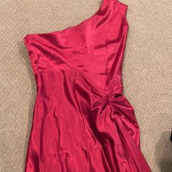 Party Red Satin Long Gown , Off Shoulder Size S