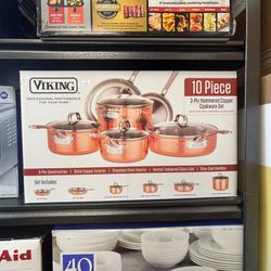 Viking 10 piece 3-ply hammered copper cookware set