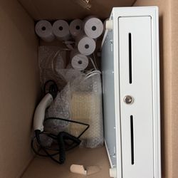 White Cash Register, Printer, POS Scanner 