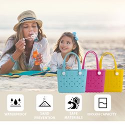 6-4Rubber Tote Bag Small Beach Bag Waterproof Travel Bags Washable Tote Portable Open Handbag for Sports Beach 