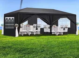 10x20ft Canopy Tent with 6 Removable Sidewalls, Waterproof Gazebo, Outdoor Party Tent, Black