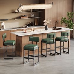 Set Of 4- Green Leather Barstool 