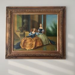 Beautiful hand painted painting with artist signature in nicely detailed frame. Asking for $100 Local and cash only Frame size 28.5 x 32.5