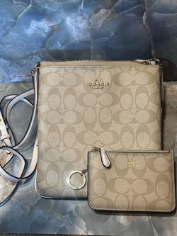 COACH Signature Canvas Crossbody & Matching Wallet Bundle Set - Cream/Khaki